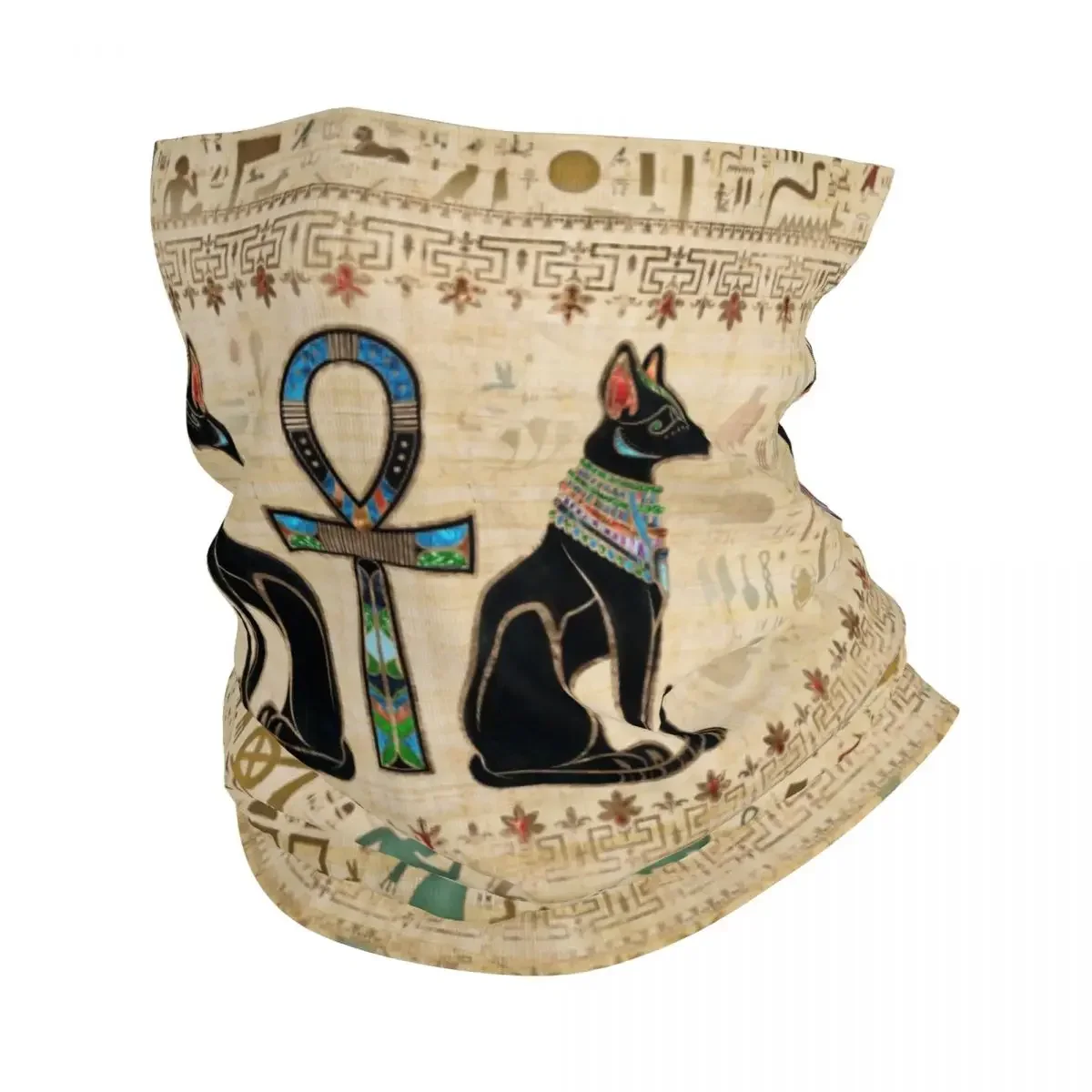 Egyptian Cats And Ankh Cross Neck Gaiter Women Men UV Face Shield Winter Ancient Egypt Bandana Scarf for Ski