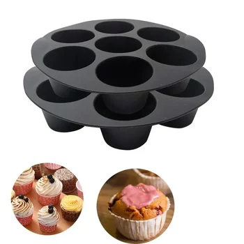 7 Cups Air Fryer Muffin Silicone Mold Round Nonstick Cupcake Pan Airfryer Tray For Microwave Oven Kitchen Accessories