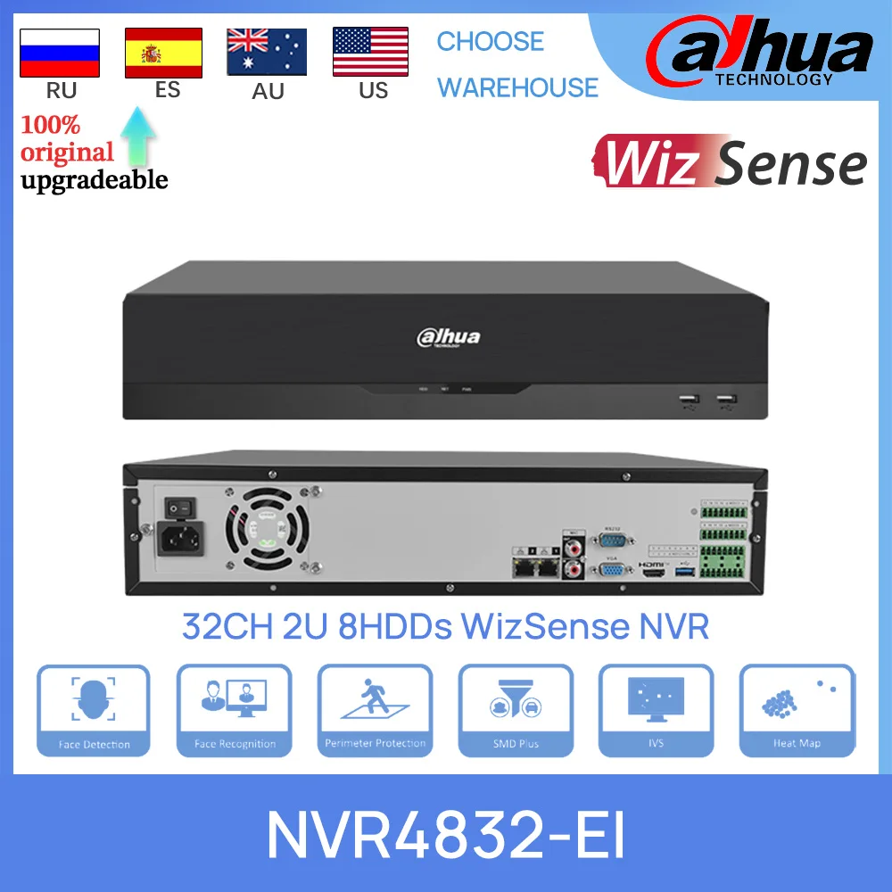 Dahua Original NVR4832-EI 32CH 2U 8HDDs WizSense AI Network Video Recorder Face Detection IVS SMDPlus For Security Camera NO POE