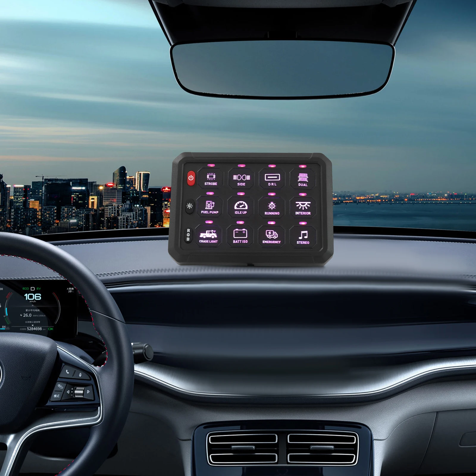 

Switch Panel Universal 12 Gang on-off Control Switch Panel Kit with Adjustable Brightness and Light Colors for Boats ATVs