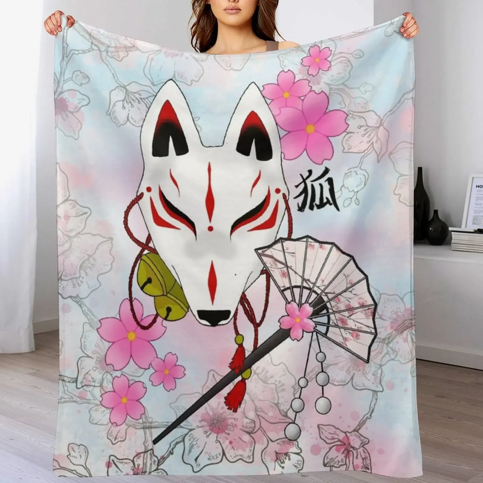 

Mask of the Kitsune Throw Blanket Luxury Designer for babies Camping wednesday Blankets