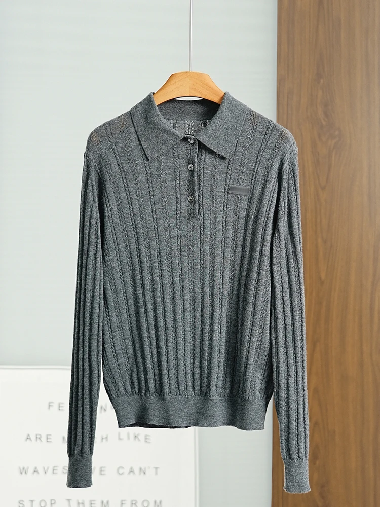 

Женский вязаный свитер YongLeap из смесовой шерсти с ажурным цветочным узором, классический воротник, мягкий повседневный пуловер