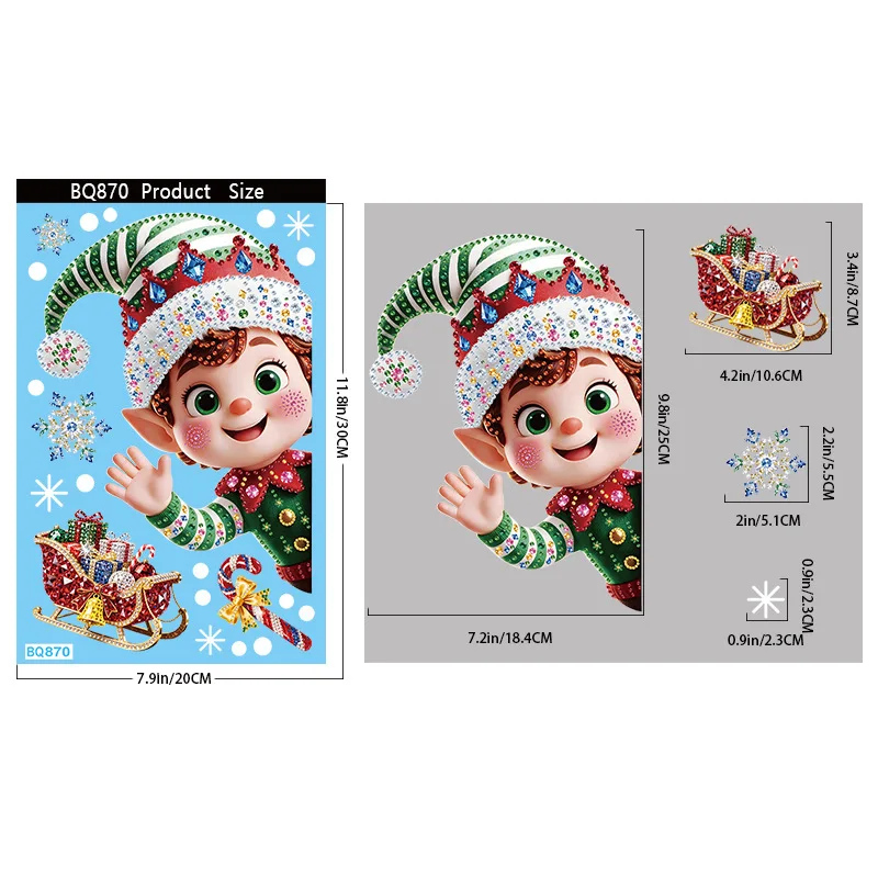 Christmas Window Static Stickers, Snowman Santa Claus Rhinestone Glass Decals, Shop Mall Xmas Scene Decorations