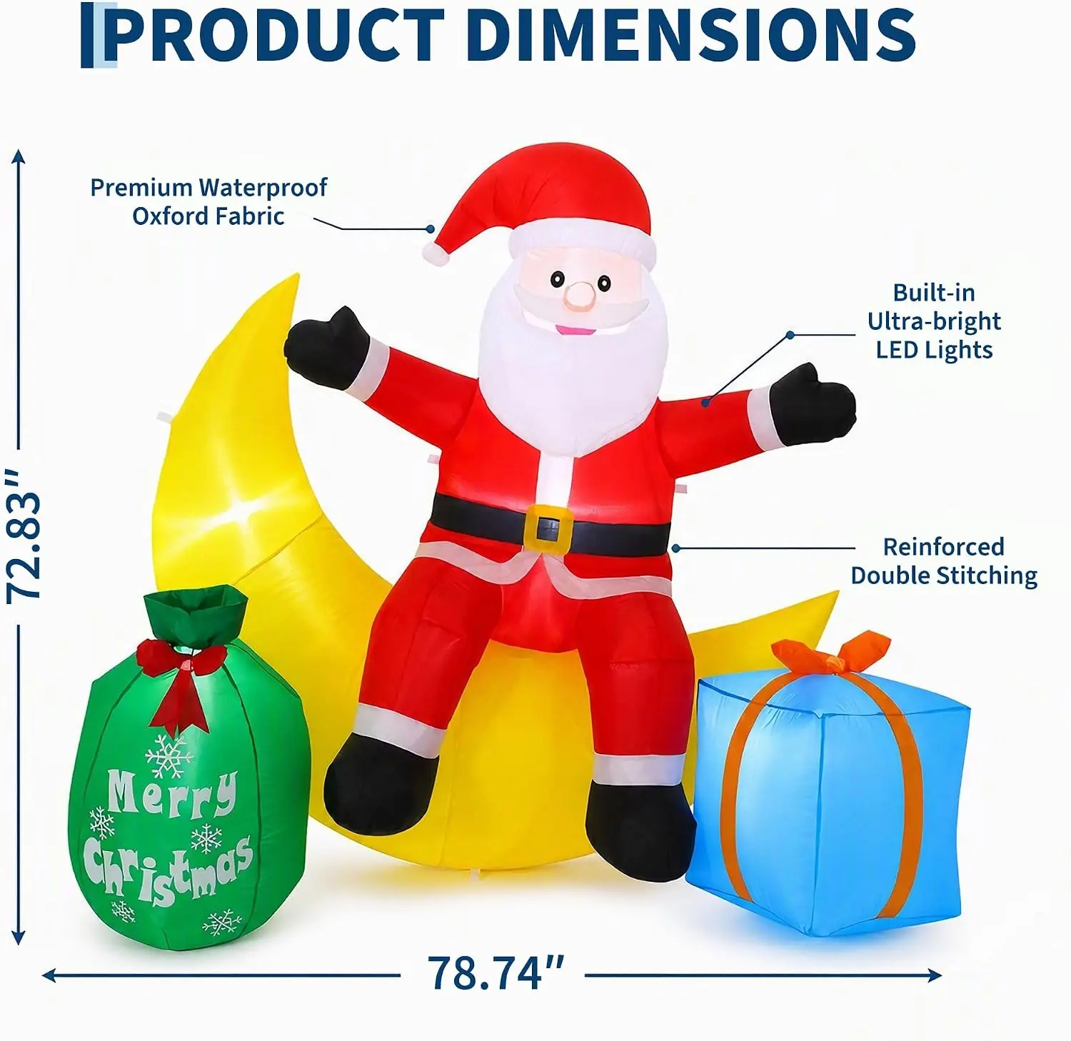 6ft Light-Up Inflatable Santa Claus with Moon & Penguin – LED Outdoor Christmas Decoration, Waterproof Oxford Polyester Holiday Yard Ornament for Xmas Winter Festive Party Lawn Display