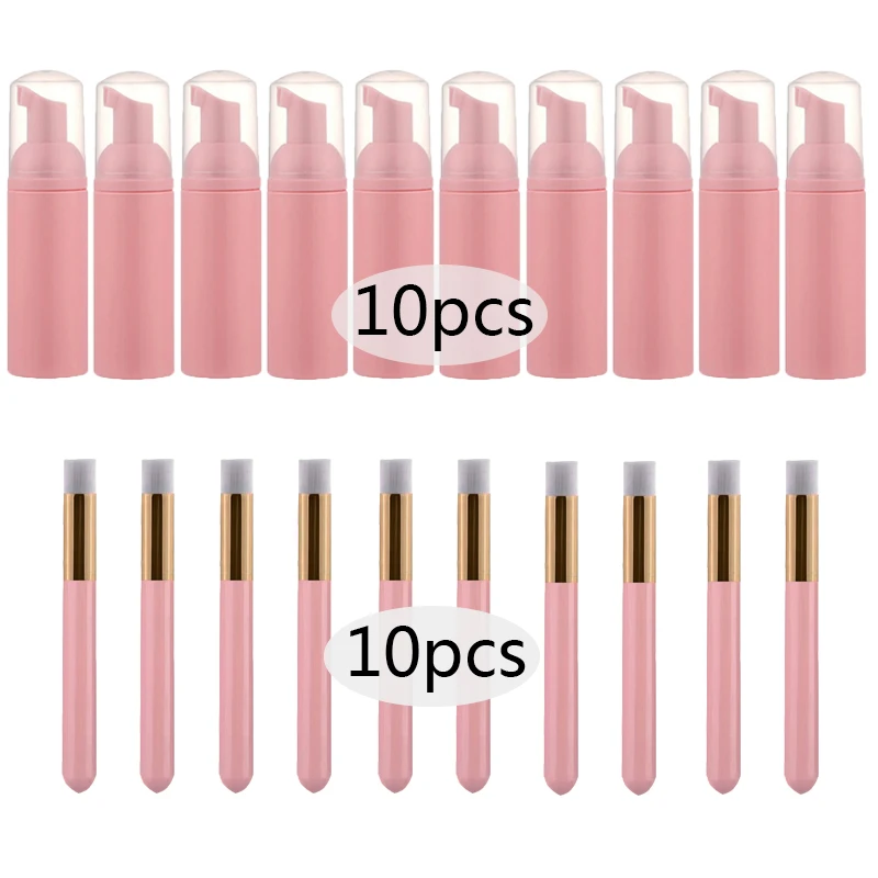 20Pc Grafting Eyelash Cleaning Brush Set with 60ML Empty Foam Bottle Eyelash Shampoo Brush Nose Brush Extension Care Makeup Tool