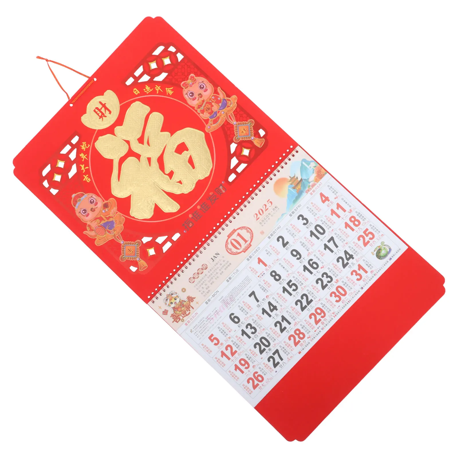 

2025 Year Of The Snake Chinese Style Monthly Fu Character Hanging International Holidays Decorative Functional Planner Large