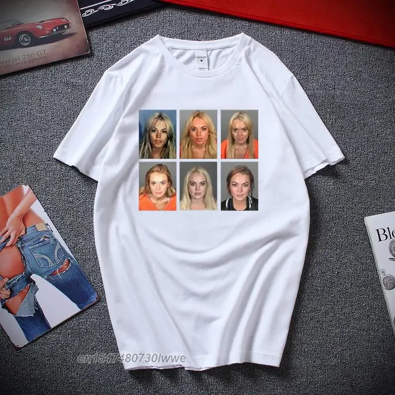 Lindsay Lohan Mashup celebridad Mugshot Vintage Grunge Look Fan camiseta Graffiti moda mujer Camiseta de algodón camisetas ropa de calle