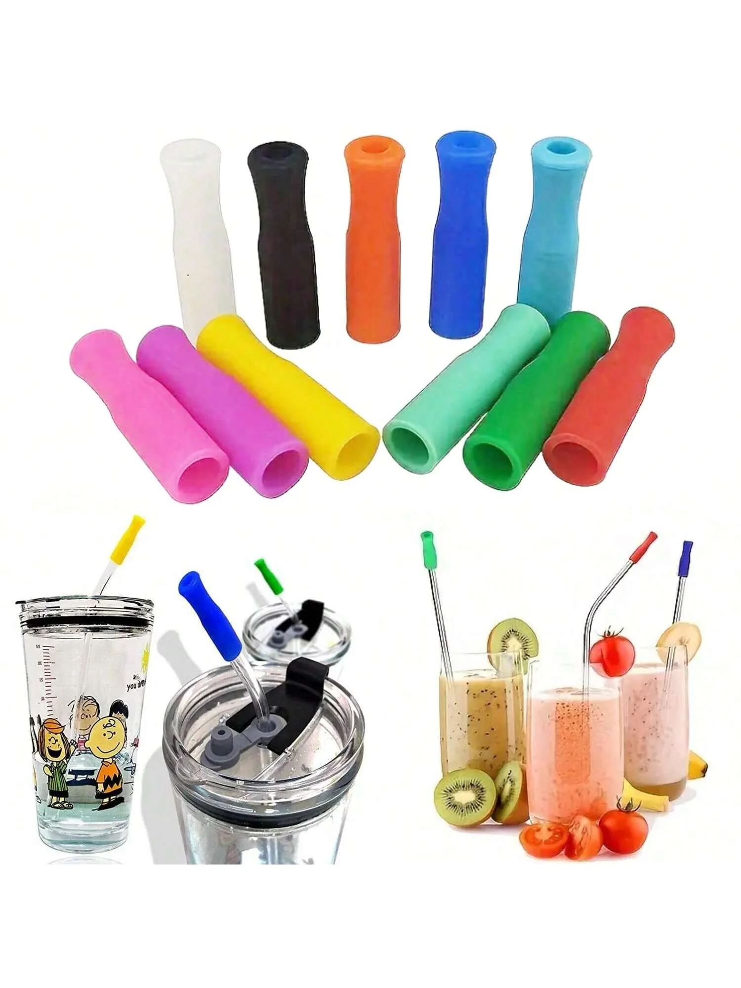 Silicone Straw Tips, Reusable Metal Straws Covers Fit for 1/4 Inch Wide(6MM Outer Diameter) Stainless Steel Straws（Color Random）