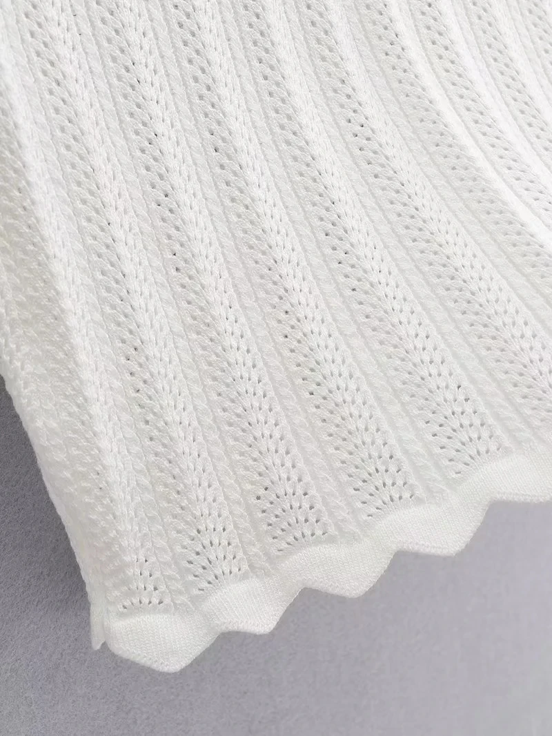 Women V Neck Knitted Crochet Tee With