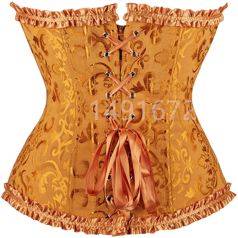 Bustier à lacets, grande taille, Sexy pour femmes, Corset, jaune, grande taille, chemisier à lacets, motif Floral gothique, brocart, Vintage, mode