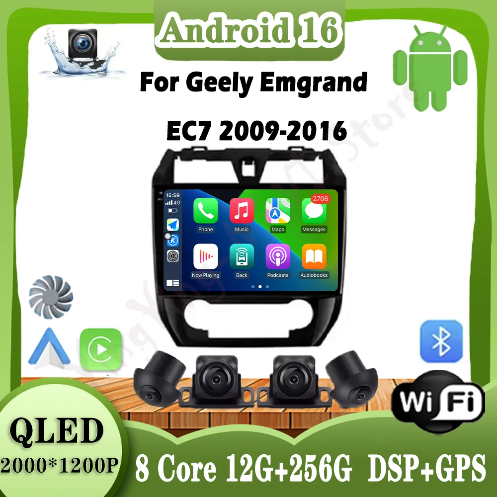 9 Inch QLED DSP Android 16 For Geely Emgrand EC7 2009-2016 Car Audio Player Autoradio Stereo Carplay Video Multimedia Screen