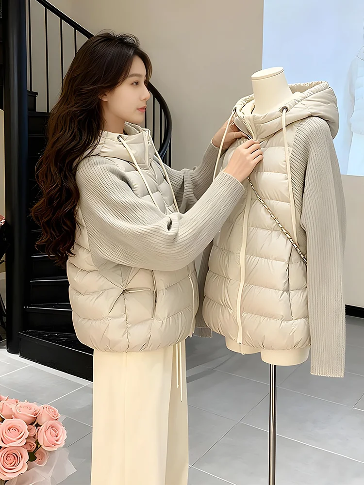 

Ультратонкая вязаная утепленная куртка для женщин, повседневное зимнее пальто свободного кроя с длинными рукавами и застежкой-молнией, дышащее