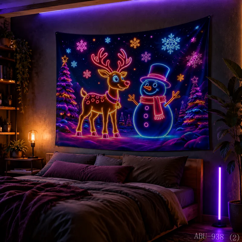 VIKAMA Purple Blue Meteor Starry Sky Elk Christmas Tapestry HD Background Cloth Holiday Atmosphere Room Decoration