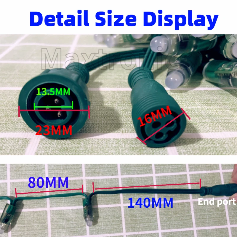 Módulos LED RGB WS2811 de 12mm, conector impermeable IP68, lámpara de píxeles Led de cable verde programable de 18awg, DC12V, 500-1000 unidades