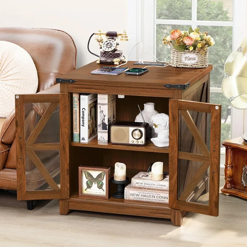 Farmhouse Side Table with Charging Station, Large 24