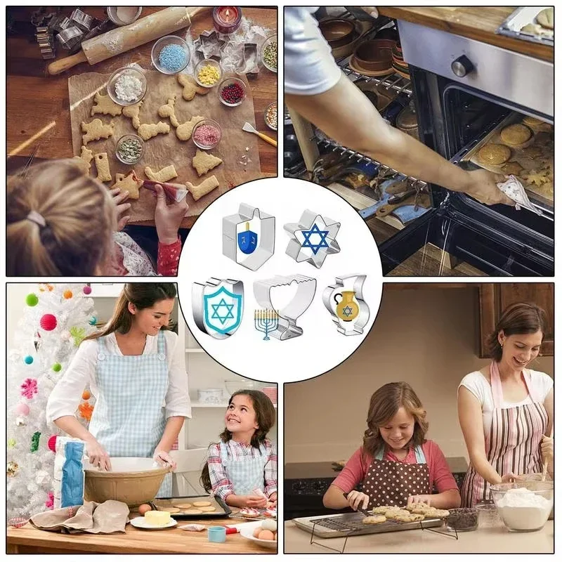 5 قطعة قالب كوكي هانوكا أدوات كوكي مجموعة اليوم اليهودي الفولاذ المقاوم للصدأ الدوران كتاب لفة كوكي يموت قطع قوالب كوكي