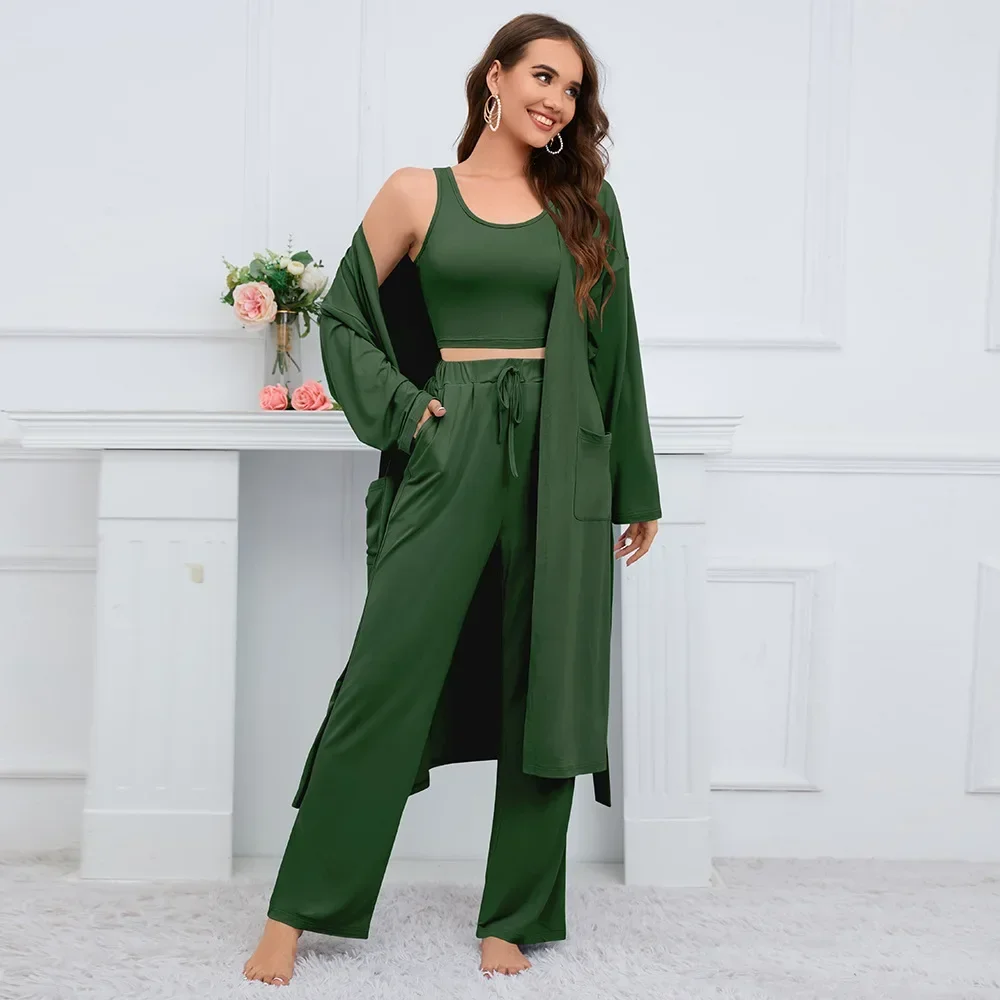 

2025 Autumn/Winter New Women's Three Piece Set Fashion Sexy Tank Top+Long Sleeve Cloak Coat+Wide Leg Pants Casual Set