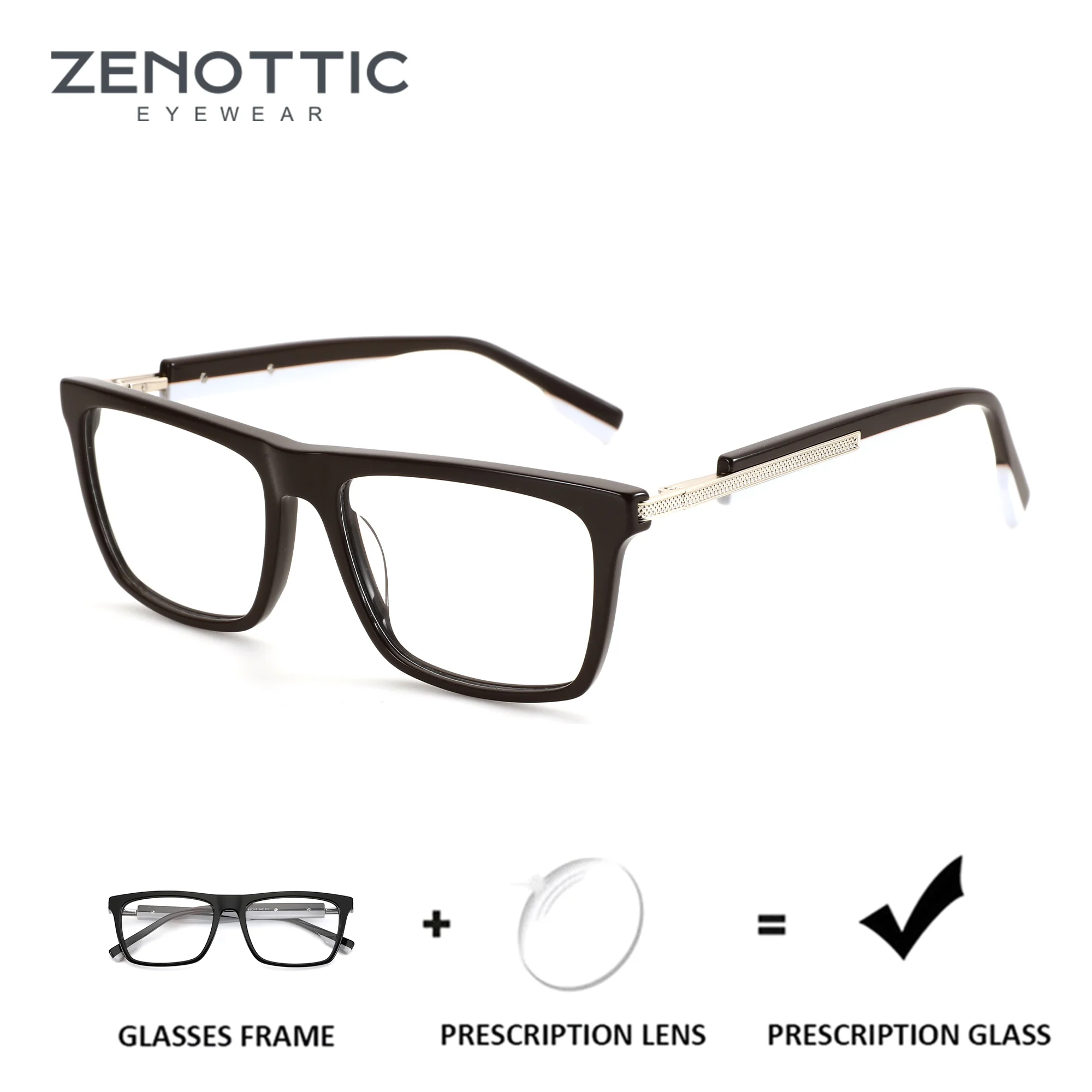 

ZENOTTIC (L Size) Square Acetate Prescription Glasses Progressive Multifocal Lenses Dafocal Glasses Man Myopia Eyewear