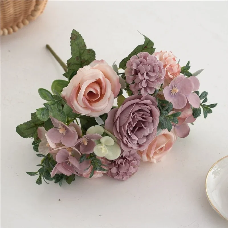 Simulation Retro Hortensien Rose Bundle Seide Gefälschte Blumen Künstliche Pfingstrose Europäischen Champagner Blume Tisch Dekoration Pflanze – Detail 11