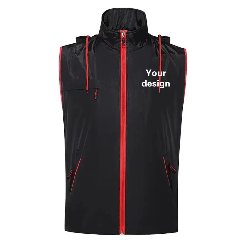 Waterproof Hooded Plush Vest For Men Women Outdoor Travel Cycling Volunteer Group Public Welfare Activities Jacket Top