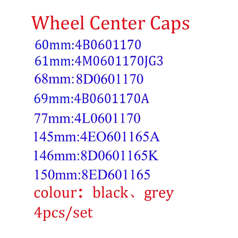 60/61/68/69/77MM Car Wheel Center HupCaps Cover for Audi A3 A4 A5 A6 A7 A8 Q3 Q5 Q7 RS3 RS4 RS5 RS6 TT S3 S4 Auto Accessories