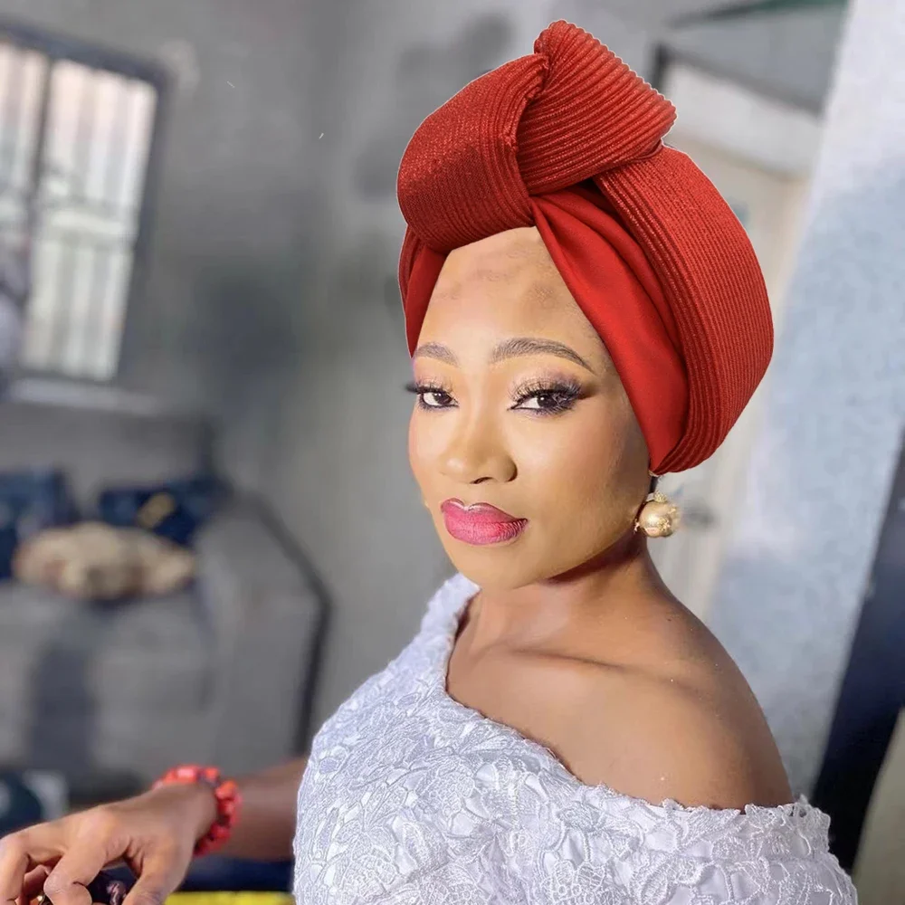 Turban à paillettes pour femmes, couvre-chef africain Auto Gele Nigeria, cravate de sauna de mariage, vêtements de sauna de fête, chapeau musulman, casquette à la mode