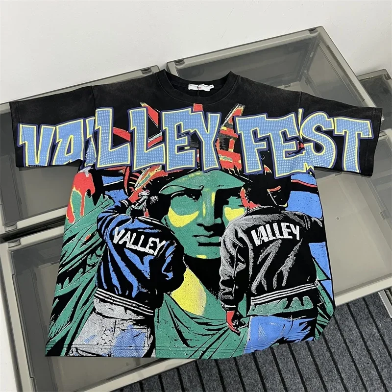 

2025 VALLEY Oversized T Shirt Wash Do Old Heavy Fabric Cotton Men Women Vale Short Sleeves Real Picture One Day Shipped Out