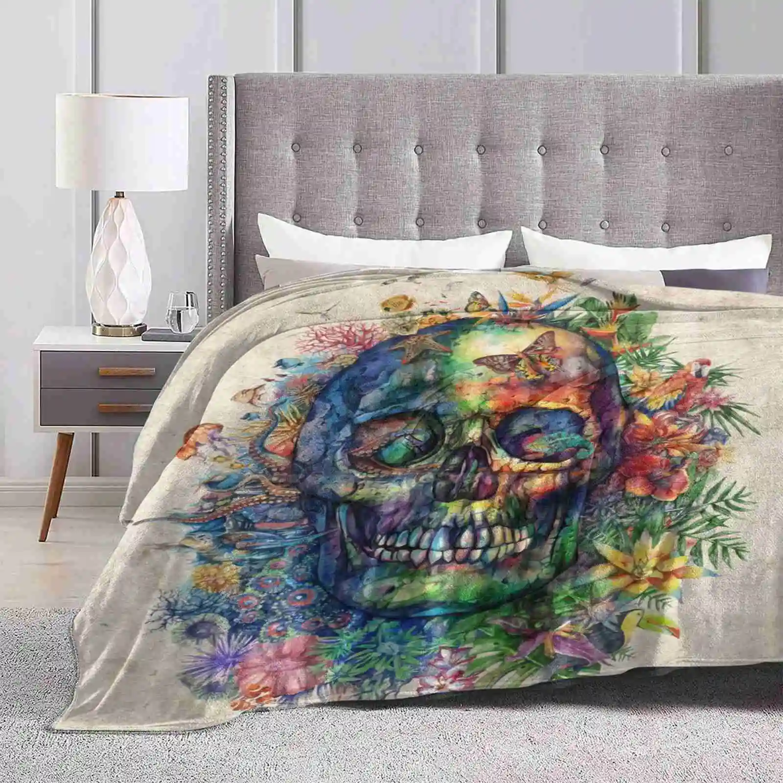 Skull Trend Style Funny Fashion Soft Throw Blanket Skulls Skull Art Scary Zombie Spooky Psychedelic Horror Hallowen Day Of The