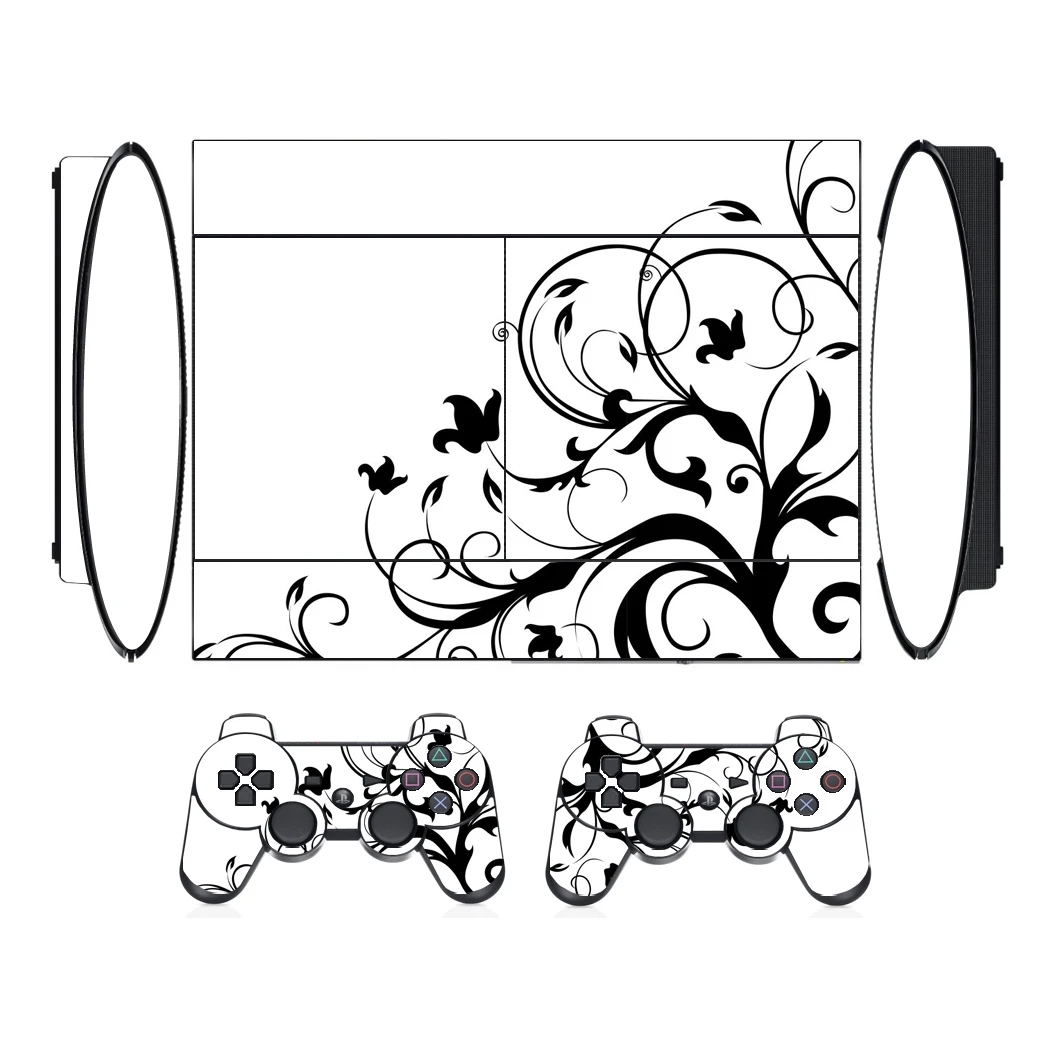 Black & White Vinyl Skin Sticker Protector for Sony PS3 Super Slim and 2 Controller Skins Stickers