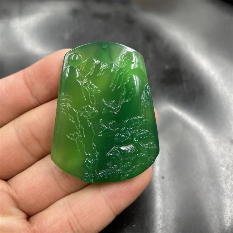 Cheap Jade Large Green Chalcedony Landscape Brand Green Agate Landscape Sweater Chain Pendant Jade pendant