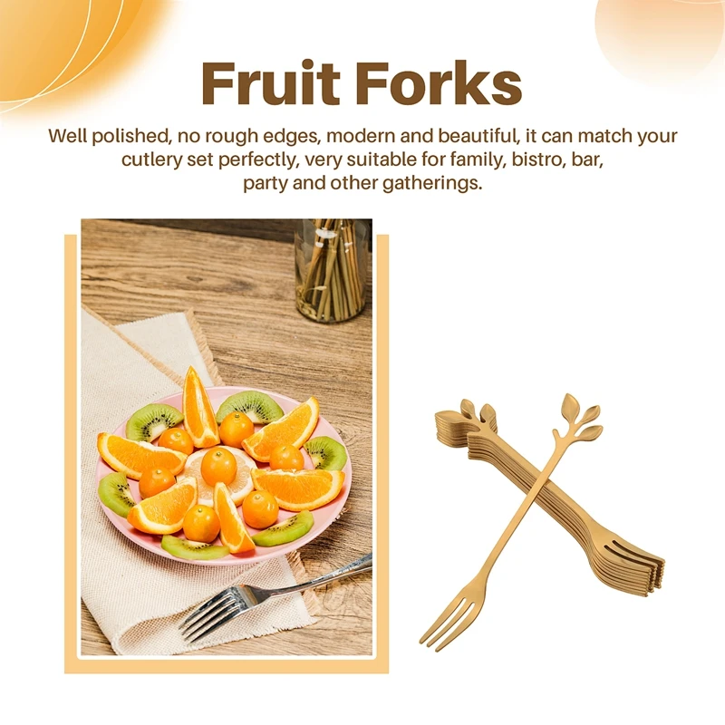 Dessert Forks 10 Pcs Stainless Steel Leaf Cake Fruit Forks Set Tasting Dessert Forks Kitchen Accessory Wedding Golden