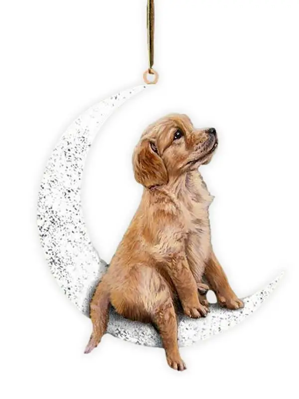 Puppy Ornaments Puppy Decoration Dog Sit On The Moon Dog Pattern Rope Design Pendant Cute And Durable Perfect For Christmas Tree