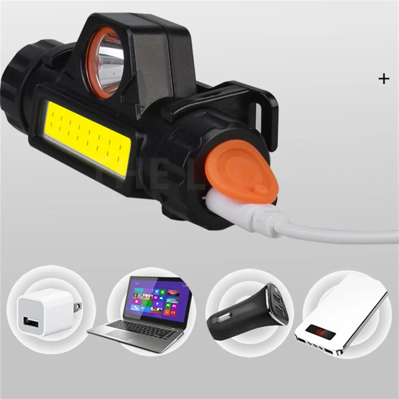 Portable Mini Powerful LED Headlamp XPE+COB USB Rechargeable Hunting Headlight Waterproof Head Torch with Tail Magnetic