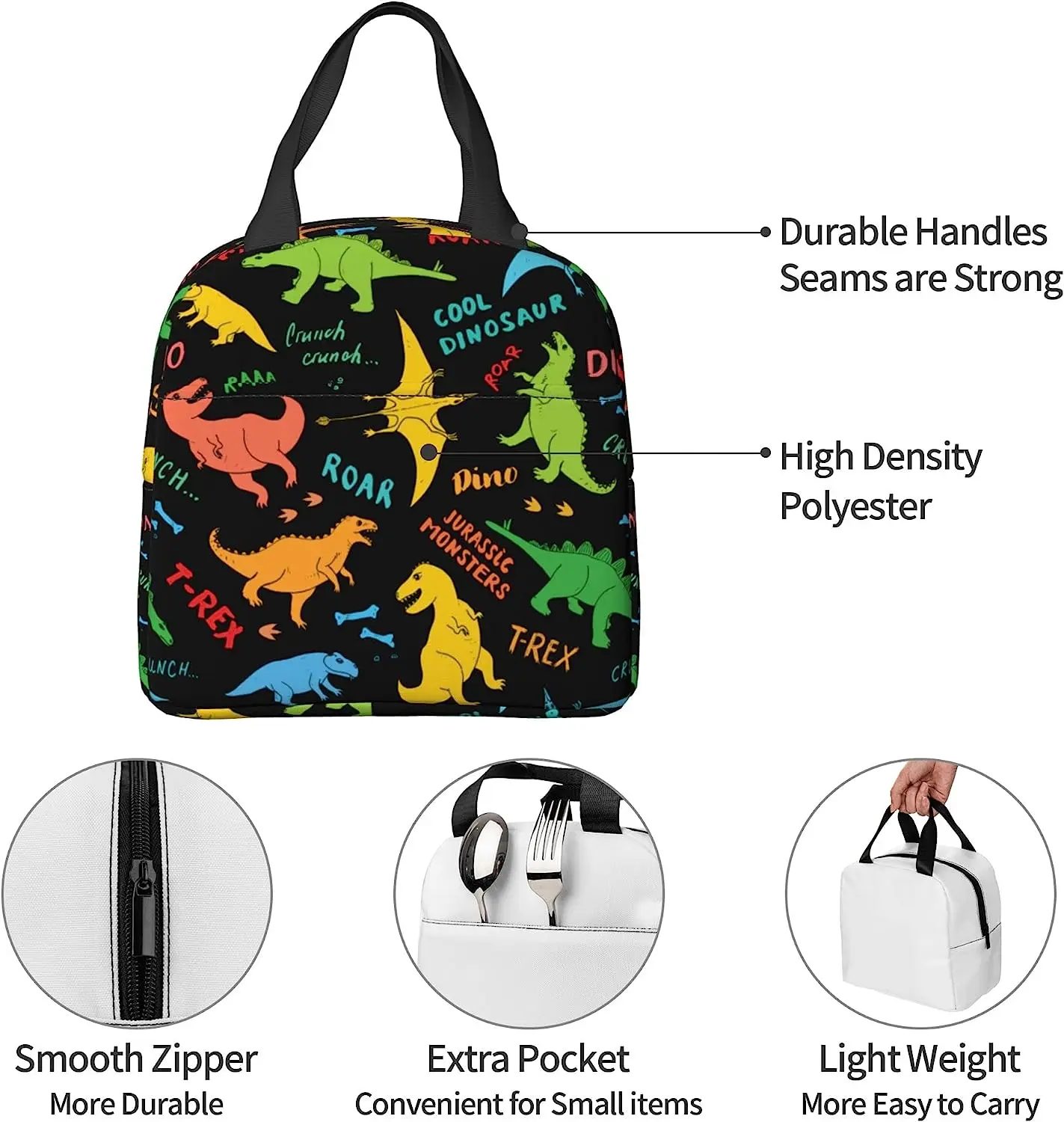 Jurassic Dinosaur Lunch Bag for Kids Dino Insulated Lunch Box Animal Pattern Mini Cooler Back To School Dino Thermal Meal Tote