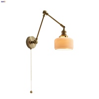 IWHD Ceramic Copper LED Wall Lights Restaurant Bar Porch 2 Arms Adjustable Pull Chain Switch Nordic Modern Bedside Lamp Lamparas