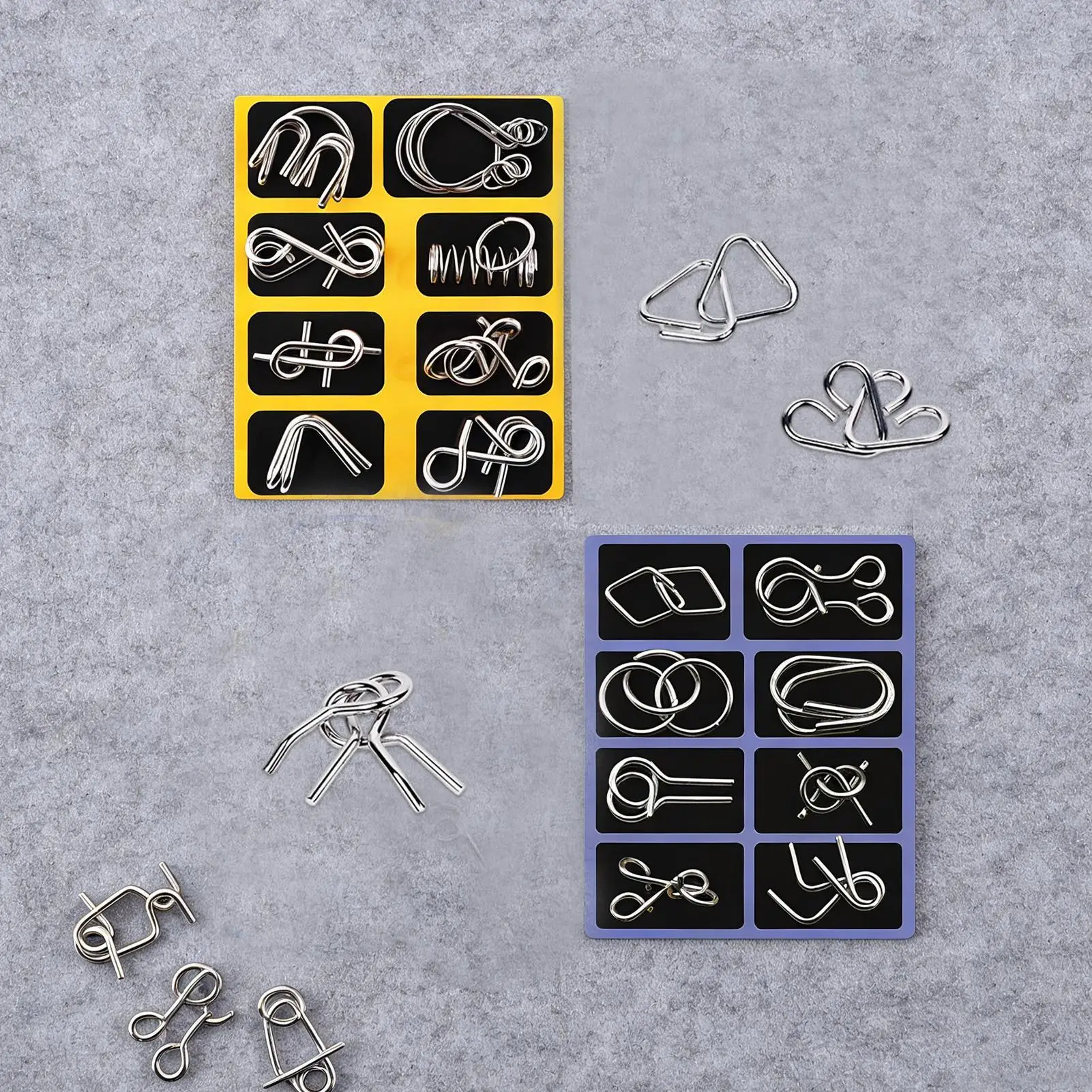 Chinese Ring Metal Puzzle Set, Interlocking Brain Teaser Unlock Puzzle Game for Home Party Classroom, I Q Logic Toy