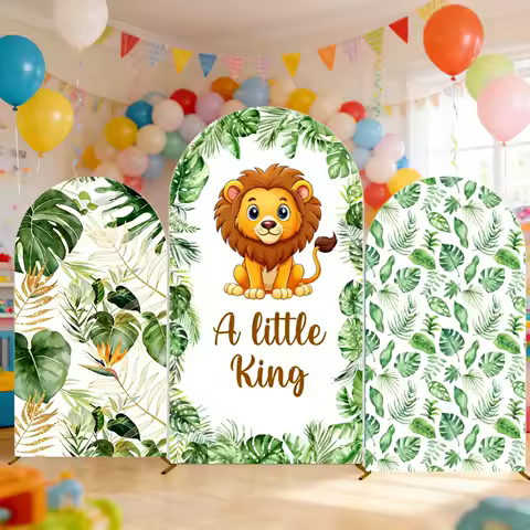 Safari Lion Arch Cover Photography Backdrop A Little King Tropical Leaf Baby Shower Boy First Birthday Party Background Decor