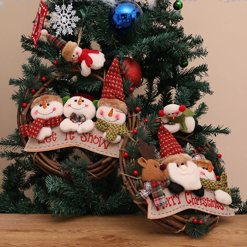 

Санта-Снеговик, рождественские украшения, праздничные кольца из ротанга, гирлянда для витрины комнаты