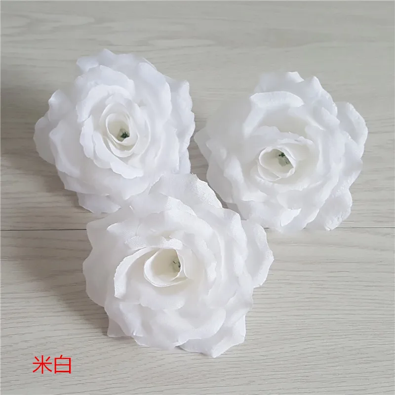 10PCS Large 10CM Beige Cream White Artificial Silk Roses Flower Head for Wedding Decoration DIY Fake Flowers flores artificiales