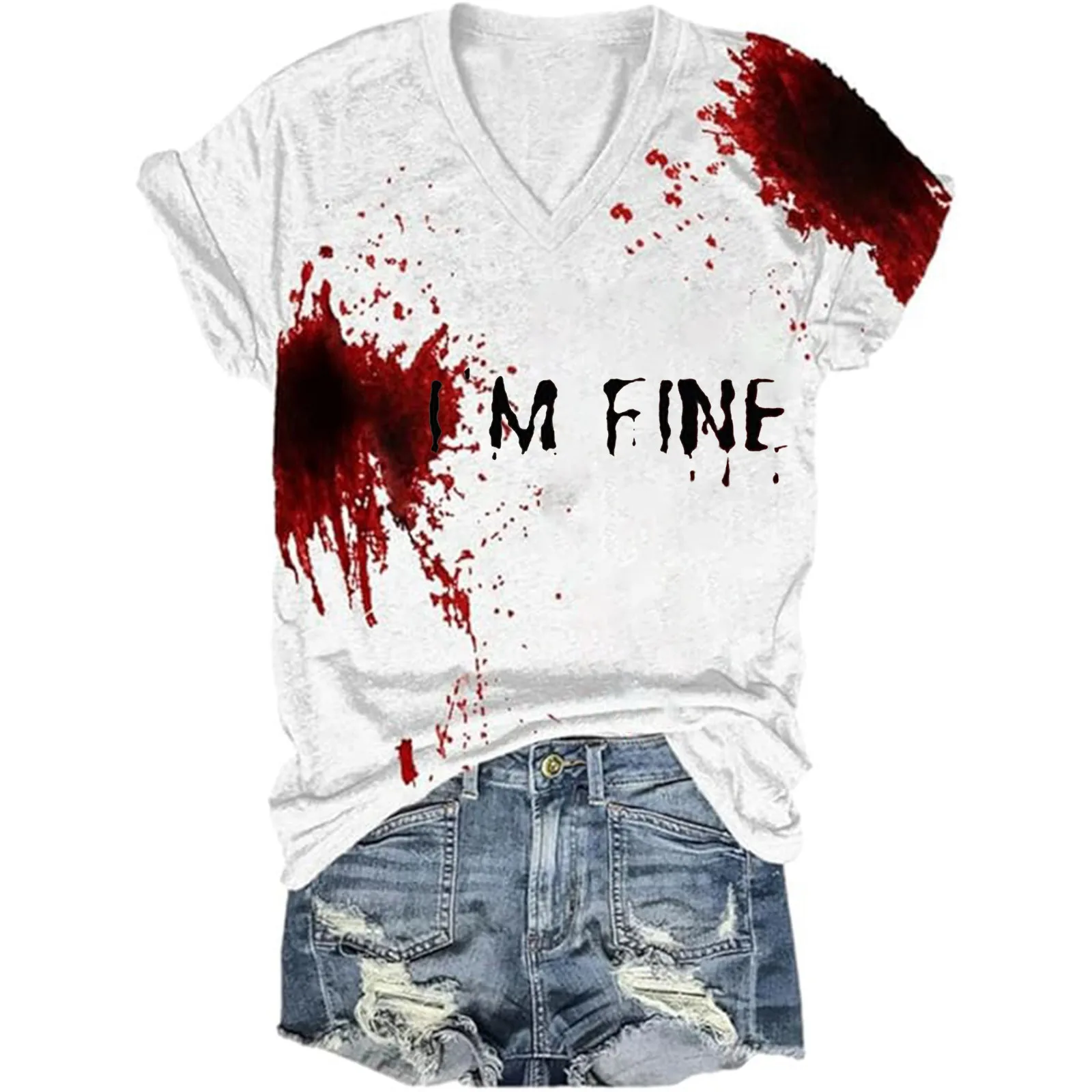 

Женская модная Толстовка с длинным рукавом и принтом, топ для Хэллоуина в европейском и осеннем и зимнем стиле, футболка с V-образным вырезом и графическим принтом