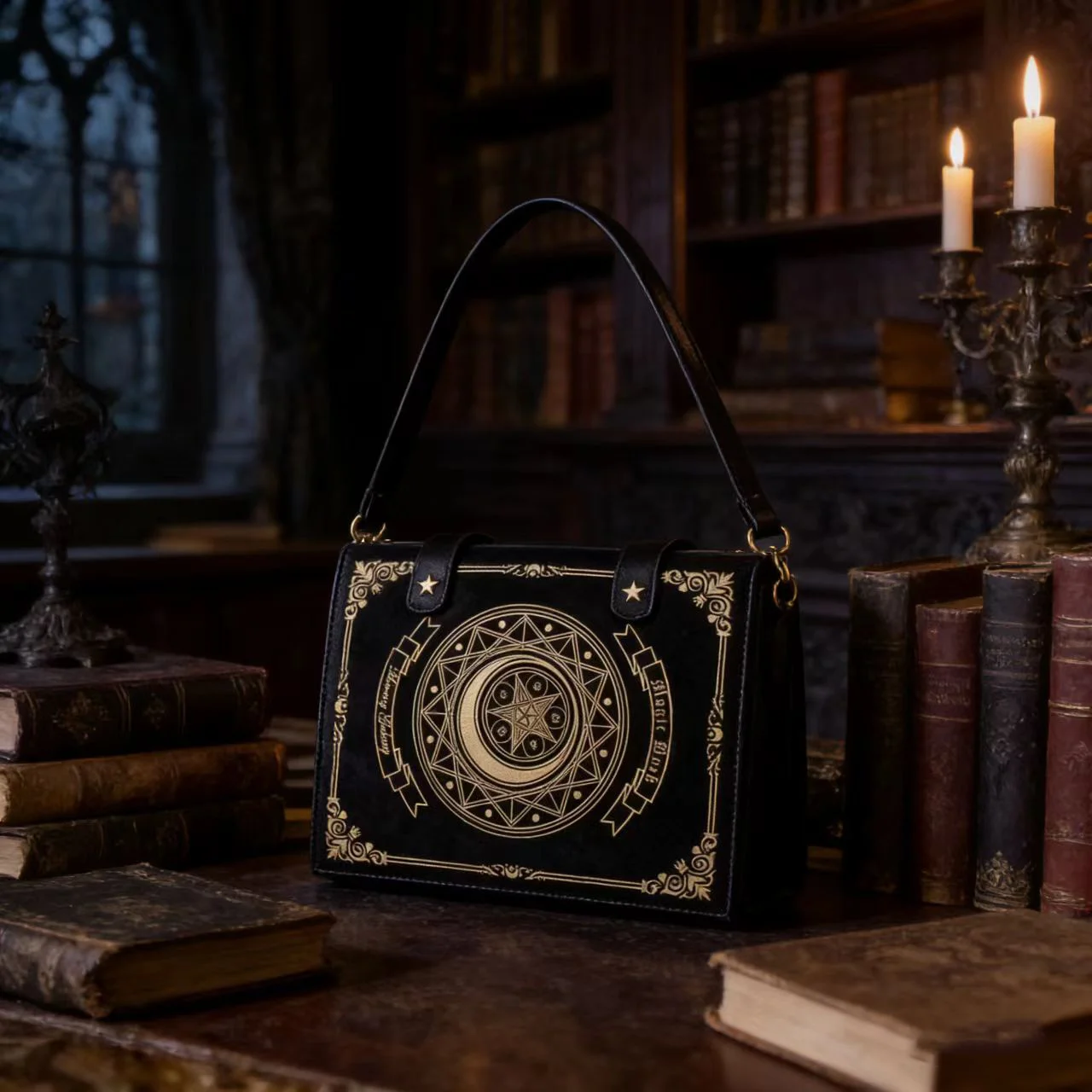 

New Lolita bag, original design of Starry Moon Magic Book, diagonal shoulder flip cover for ladies, sweet and elegant