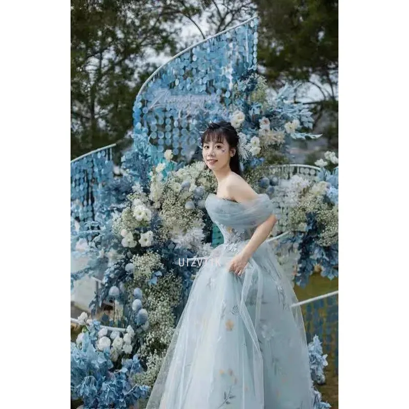 Vestidos de festa de noite feminino princesa fora do ombro sem mangas bordado banquete formal ocasião vestido elegante vestido de baile