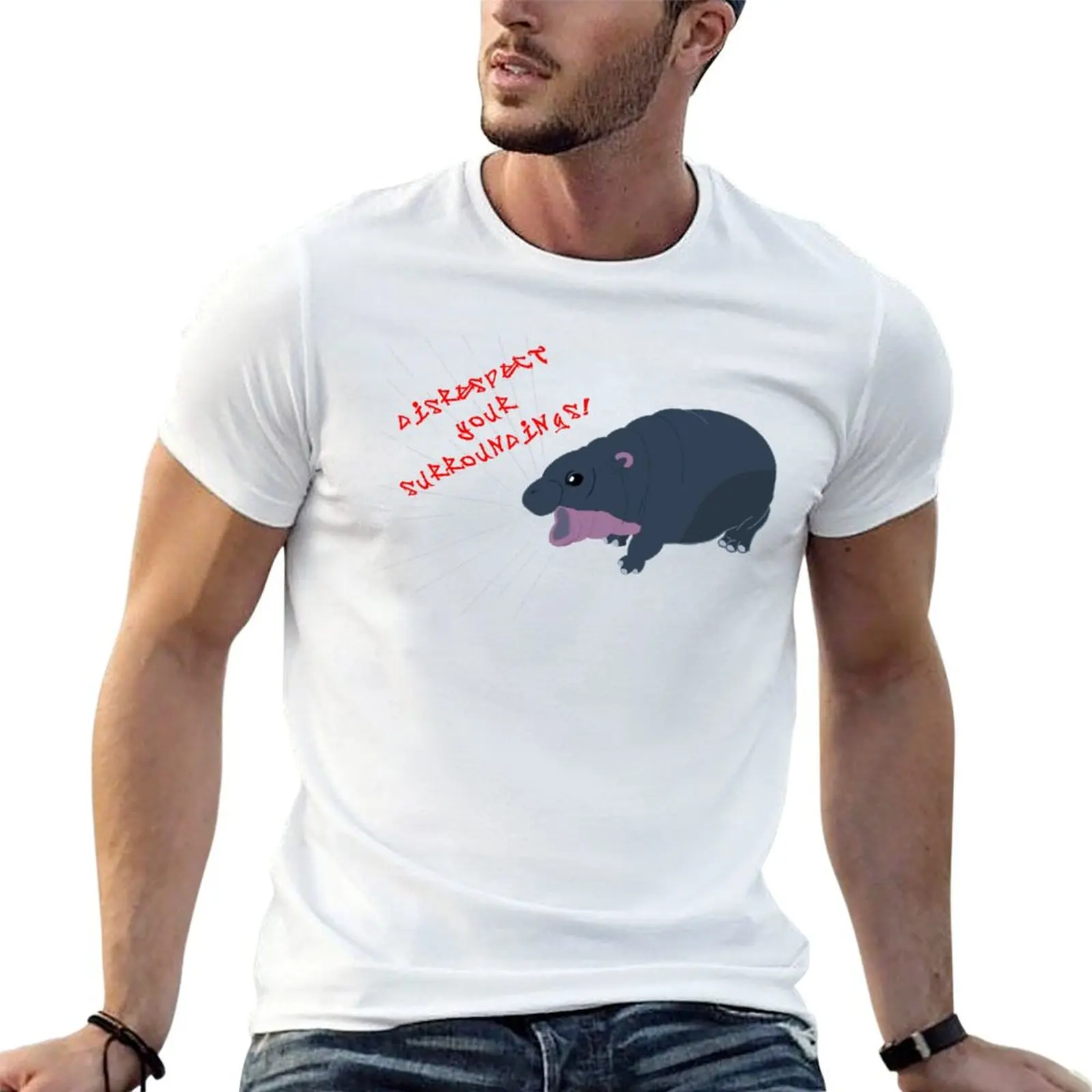 

Disrespect your surroundings, Moo Deng baby hippo T-Shirt man t shirt cotton cotton t shirt man T-Shirt