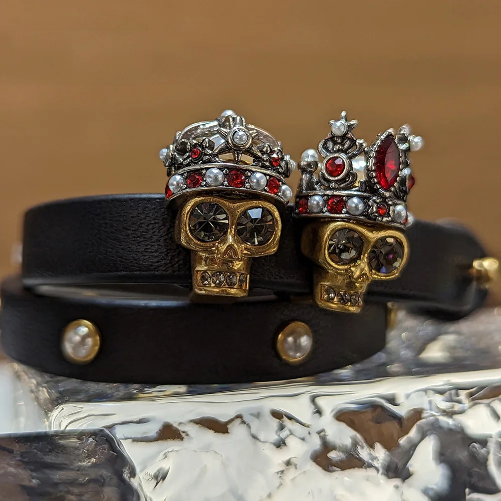 Double wearing skull crown retro bracelet choker necklace