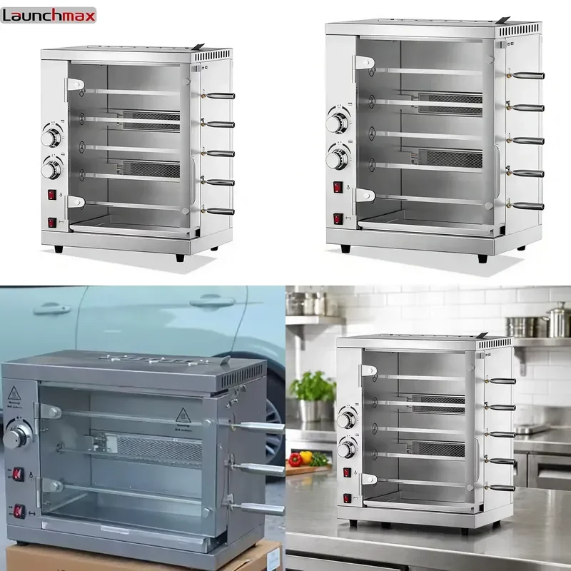 for 5 Grills Gas Grilled Chicken Stove Machine Stainless Steel Material with Tempered Glass Door Commercial BBQ Roaster