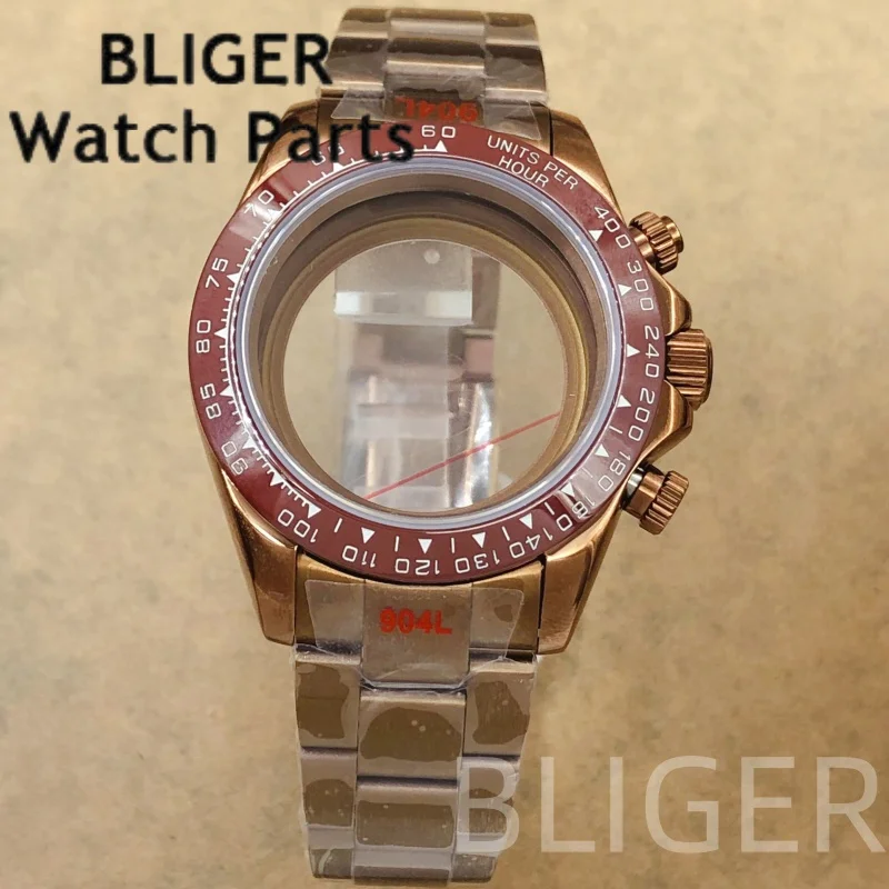 BLIGER 39.3 مللي متر VK63 خمر كرونوغراف المغلفة ساعة نحاسية مع حزام صالح VK63 حركة الكوارتز الرجال تعديل ساعة اكسسوارات