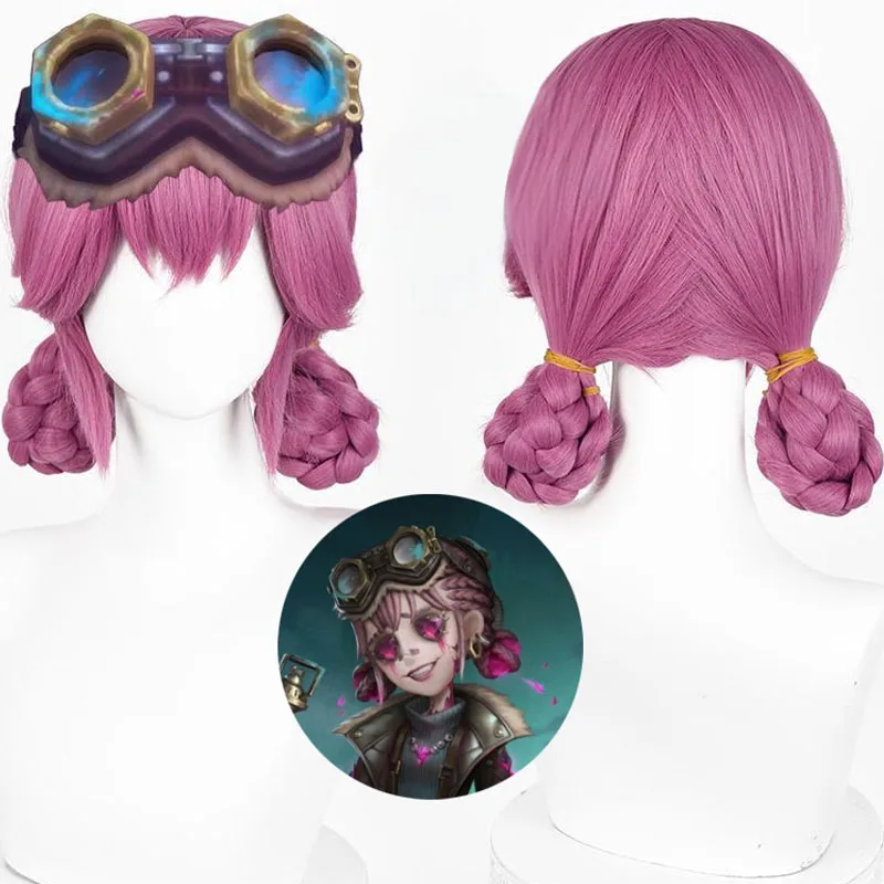 Game IdentityⅤ Cheerleader Cosplay Wig Fluorite Outfit Lily Barriere Rose purple Double Ponytail Bun Hair For Halloween Party