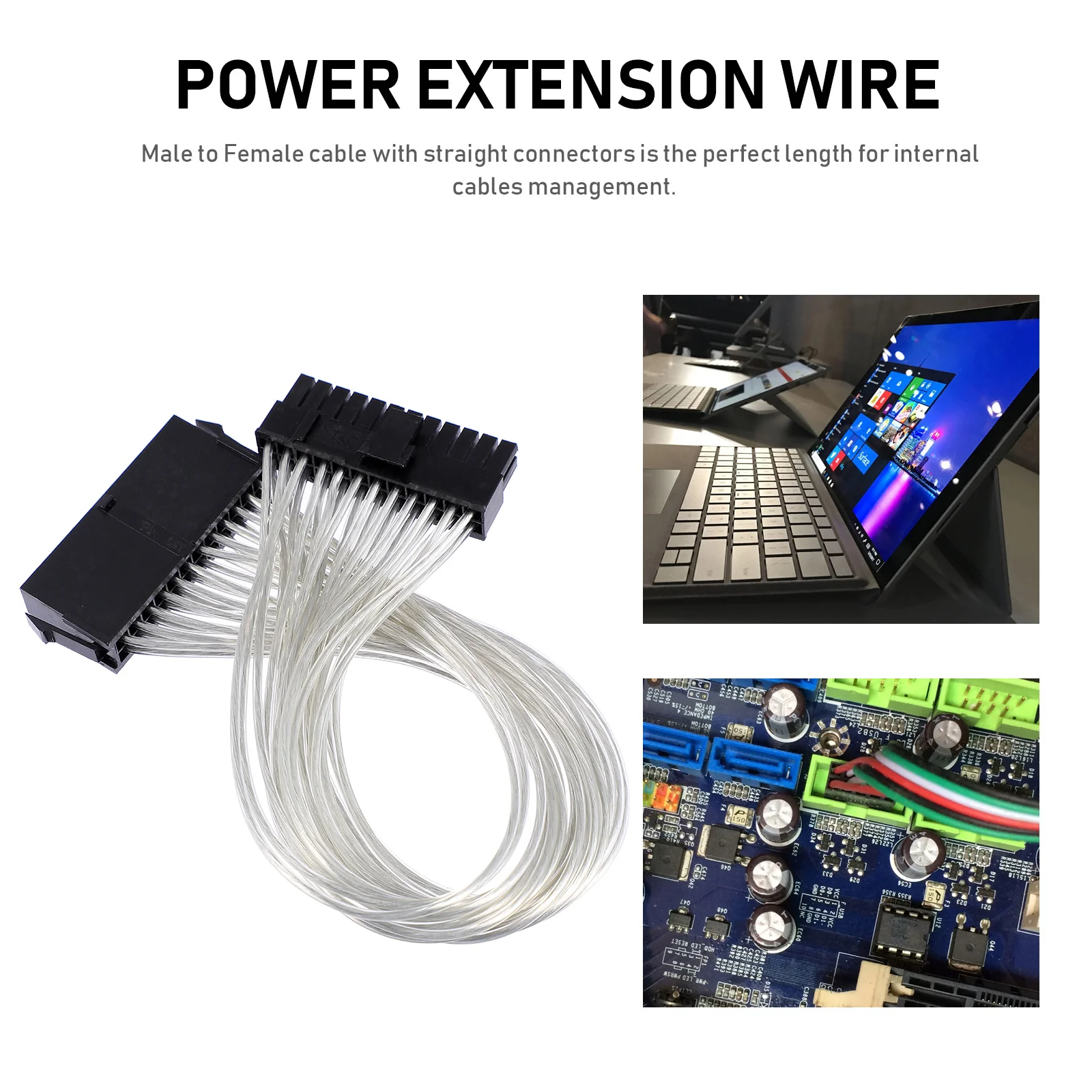 

24-Pin Atx Motherboard Power Extension Cable Male to Female Connector Secure Latch Internal Pc Cable Computer Accessory