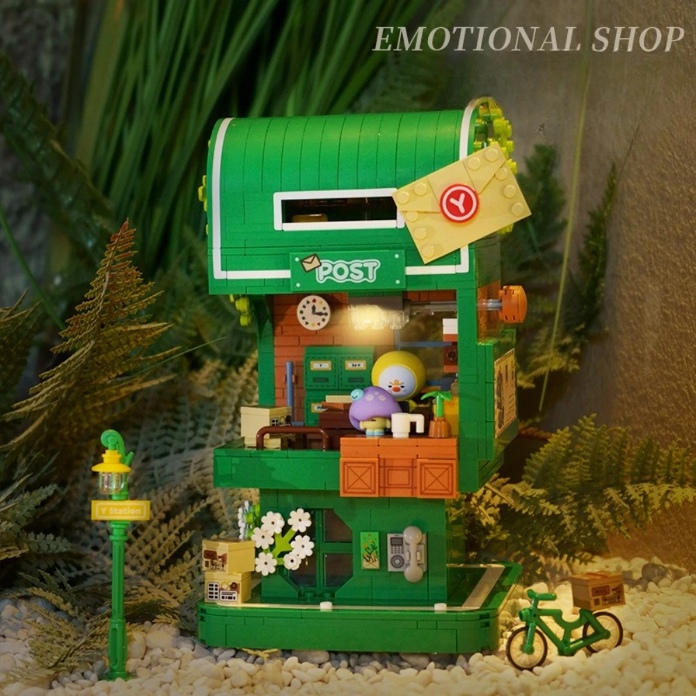 MOC-Juego de bloques de construcción de casa con vista a la calle, juegos de vídeo de arquitectura, tienda de comestibles con juguetes ligeros para regalos de cumpleaños