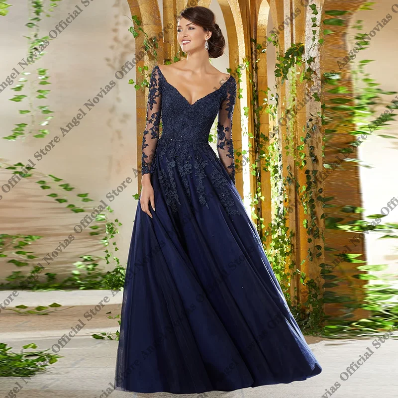 

Платья для матери невесты больших размеров с длинными рукавами, темно-синие, 2026, для свадебной вечеринки, в наличии, по акции